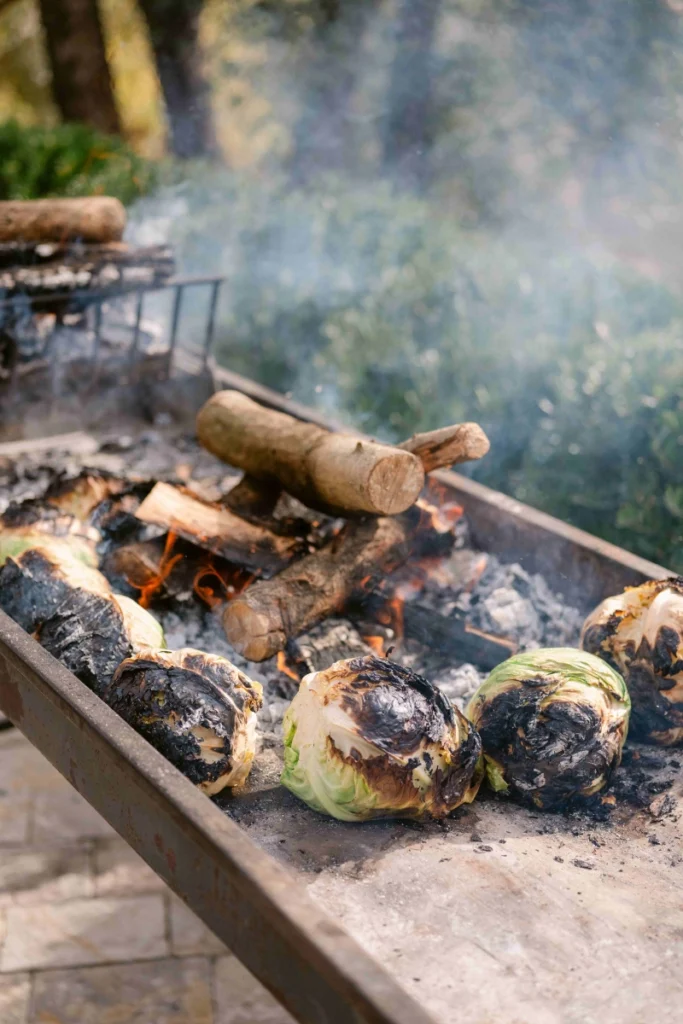 Live-fire cabbage cooking